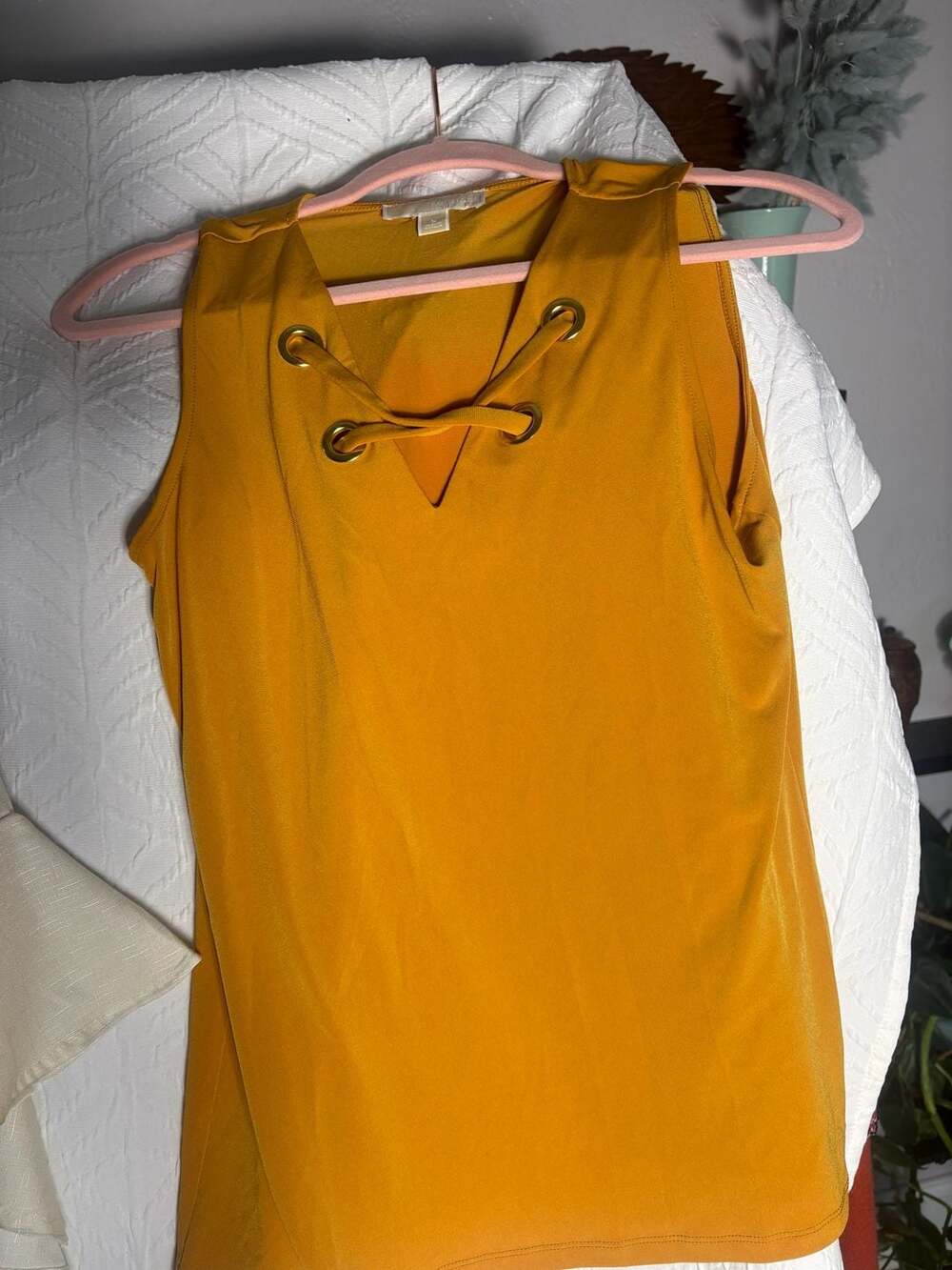 MICHAEL Michael Kors Lace-Up Tank Top Size S Mustard Yellow
